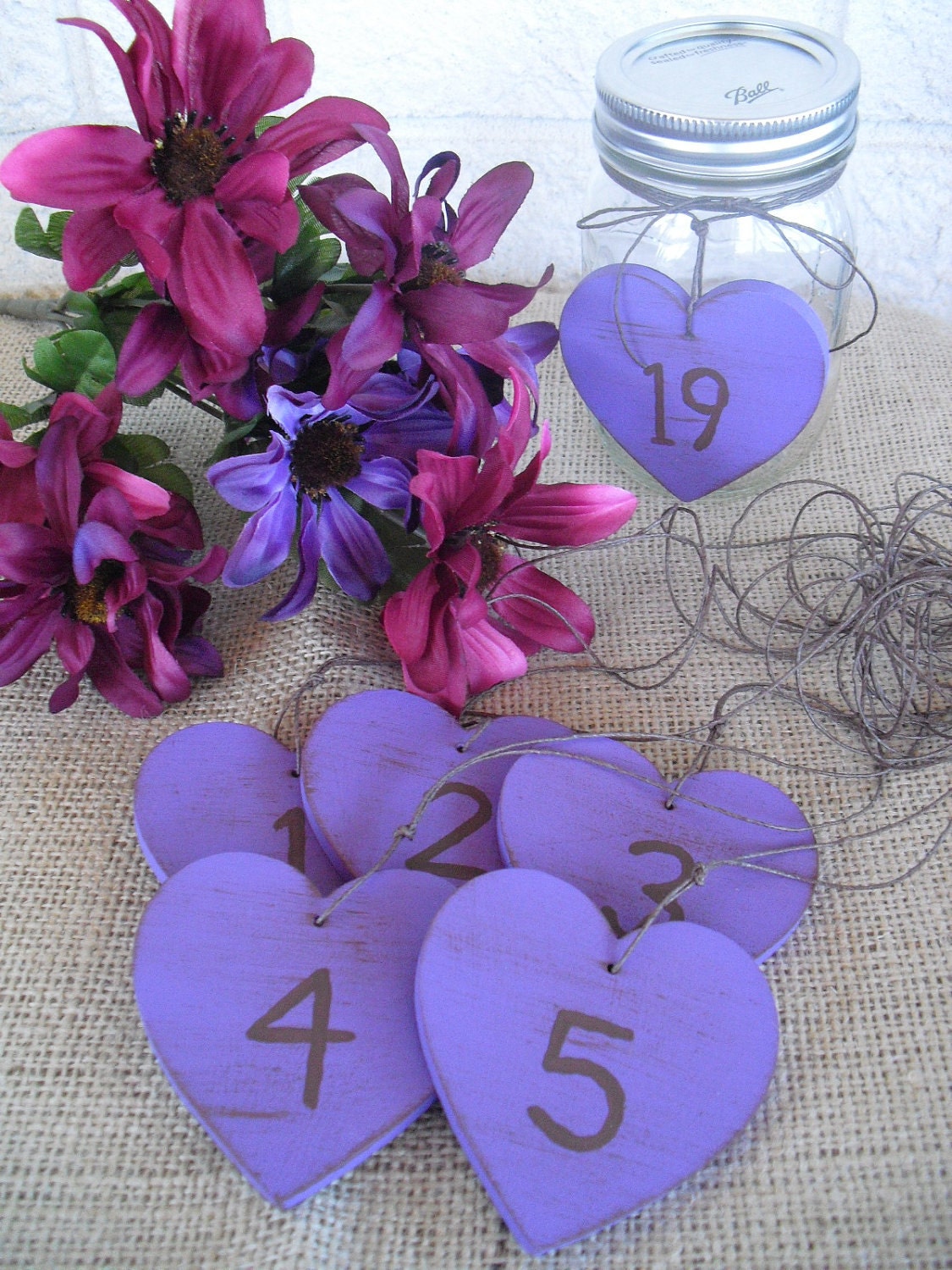 Shabby Chic Wood Heart Table Number Tags Signs - Item 1114