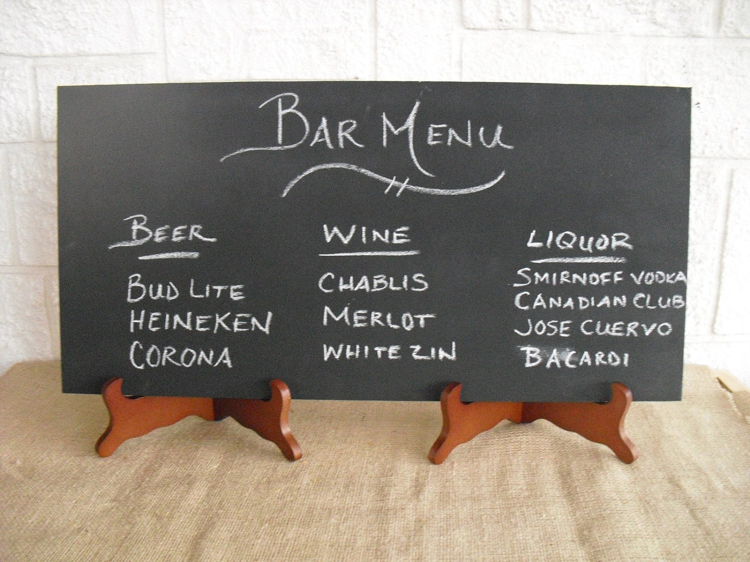 ONE LARGE Frameless Rustic Chalkboard with EASELS for Wedding Signs Photo Props - Item 1109