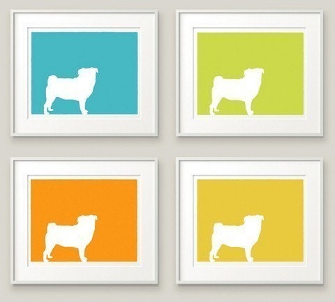 Your Choice of 4 Dog Prints - Set of Four 11x13 prints in any colors - Discounted price