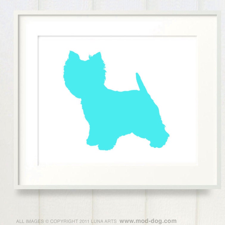 Mod Westie West Highland Terrier Dog Print - 8x10 - Color Silhouette on White Background