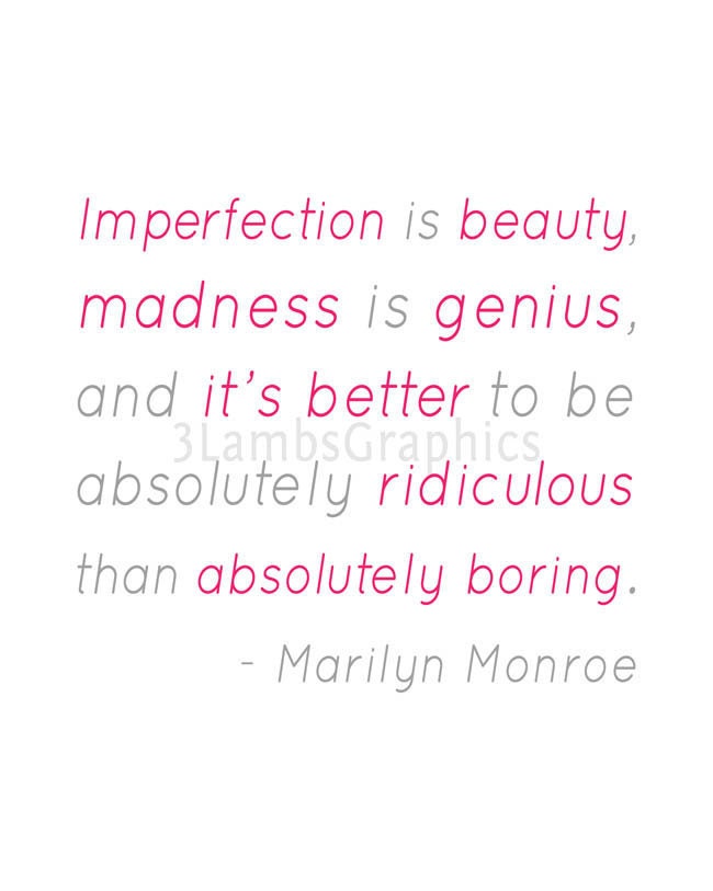 Imperfection is Beauty - 8 x 10 Marilyn Monroe Pink Gray Quote Print