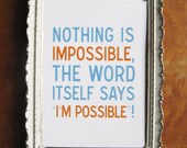 Nothing is Impossible Quote Print Denim Blue and Tangerine Orange 5 x 7