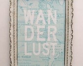 Wanderlust Travel Adventure Print World Map in Light Blue 5 x 7 Wall Art