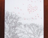 Love is in the Air Bird Heart-Shaped Pink Flock 8 x 10 Print Gray Trees