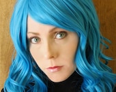 SALE // Bright Teal Wig //Heat Styleable // Long Wavy and Bangs