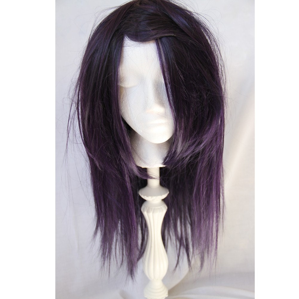 SALE // Black and Purple Wig // Layered Heat Styleable Straight or Curly