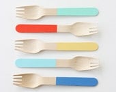 Color Block Wooden Forks - set of 24