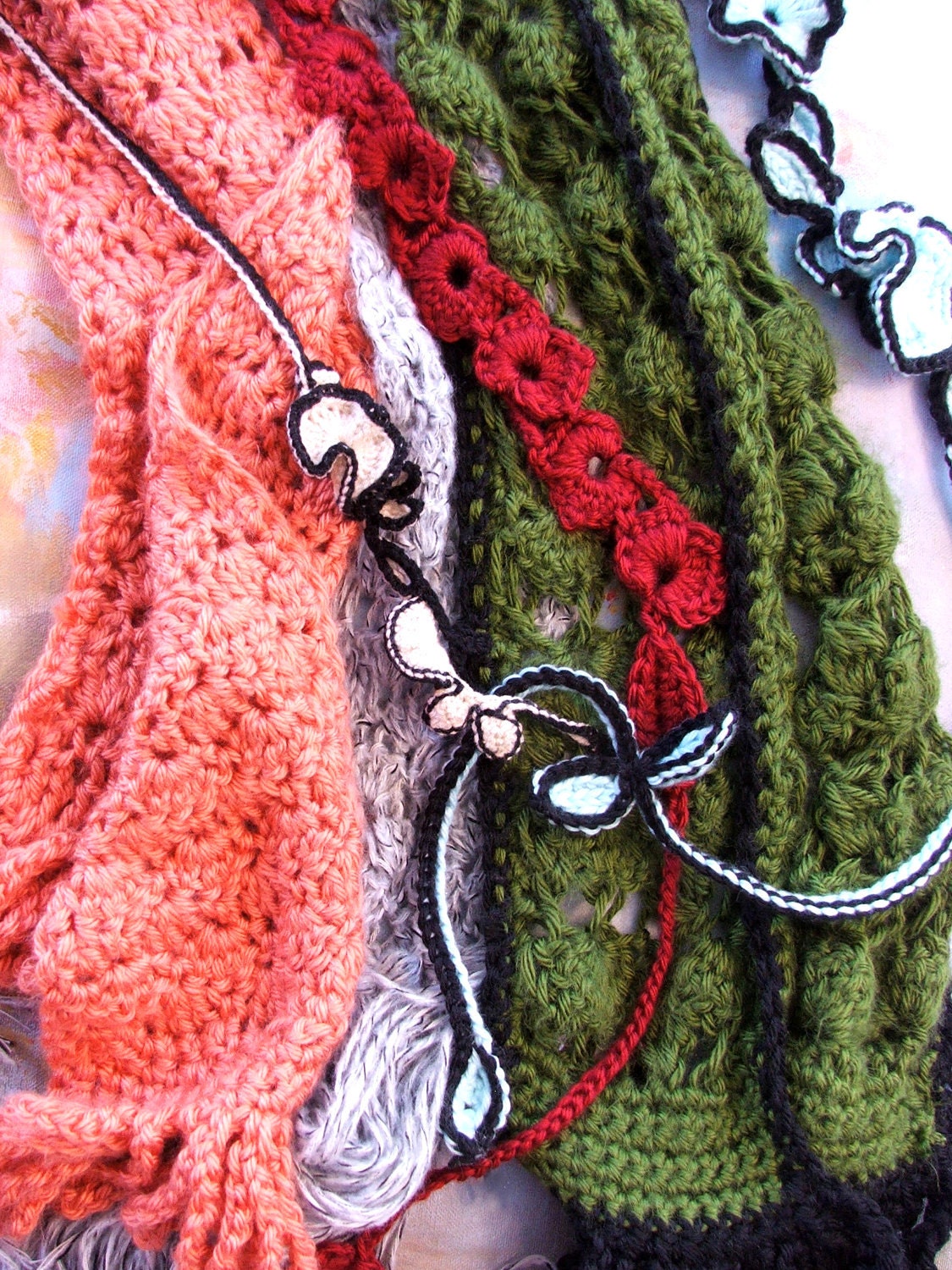 FALL SALE Scarf Pattern Set 106 page Collection of Susan's Scarf and Scarfette crochet patterns, Including 2 multipurpose stitches