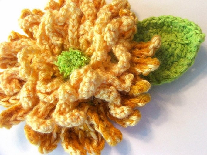 CROCHET FLOWER PATTERN - Big Curly Crocheted Chrysanthemum Flower - pdf pattern with permission to sell