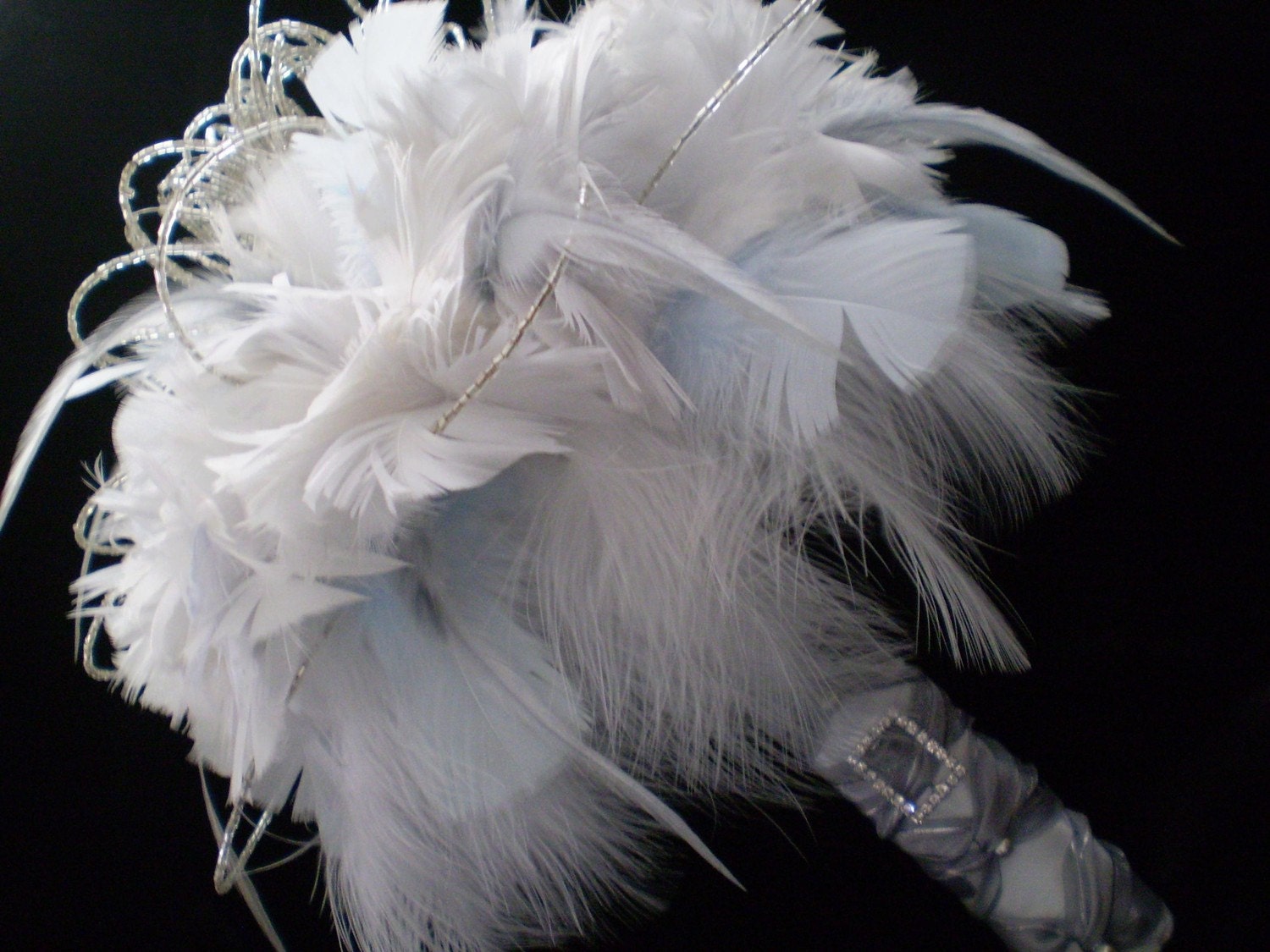 WHISPER Ready To Ship COUTURE Bridal Feather Bouquet RHINESTONES