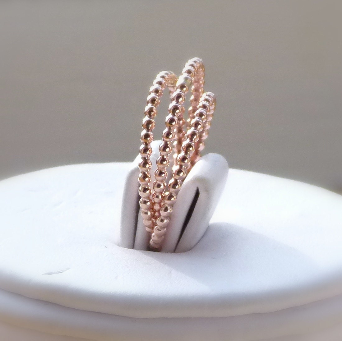 3 x 14k ROSE gold filled dotted/ full beaded unique stackable rings / engagement stacking rings  / stack rings  / stacker rings