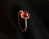 14k Pink Rose recycled gold filled with Garnet, dainty skinny stackable ring, dotted slim stacking ring, rose beaded ring, made to order