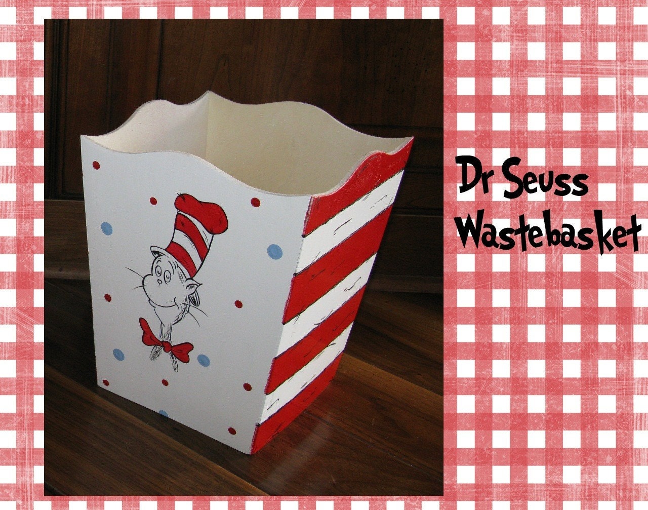 Dr. Seuss Cat in the Hat Waste Basket Trash Can Boutique Quality