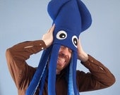 Plush Squid Hat - Large Blue Fleece