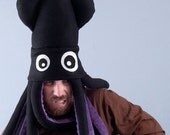 Plush Squid Hat - Large Black and Purple Fleece