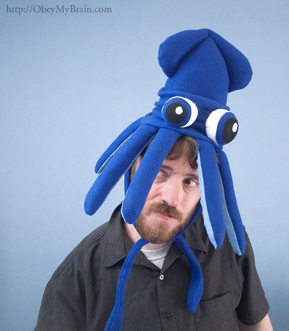 The Guild Squidhat - Small Fleece Squid Hat - Blue with Bulgy Eyes