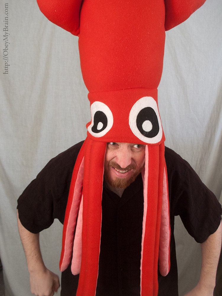 Giant Squid Fleece Hat - Red