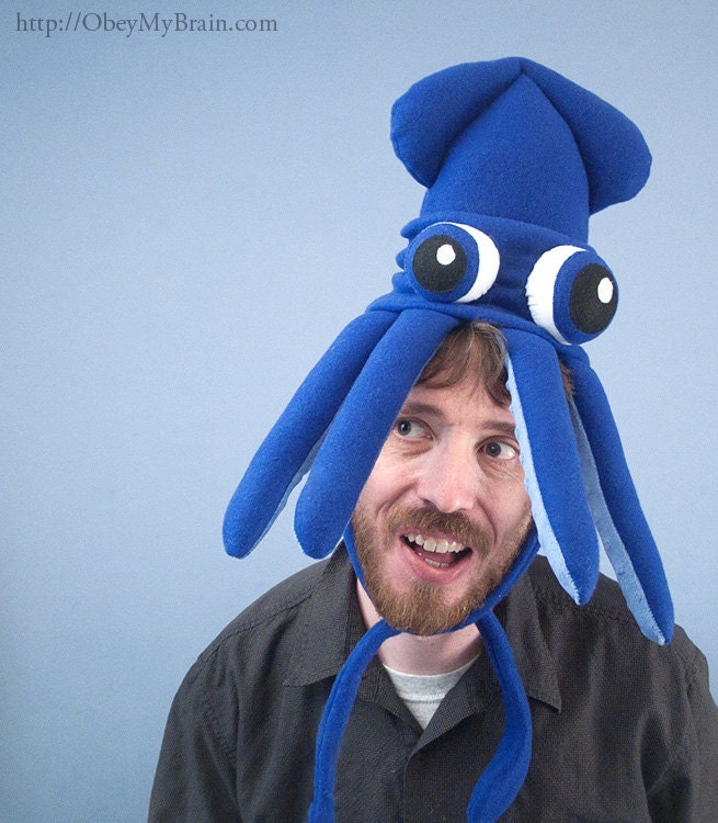 The Guild Squidhat - Small Fleece Squid Hat - Blue with Bulgy Eyes