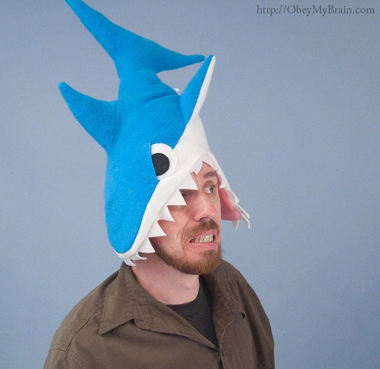 Fleece Shark Hat - Turquoise