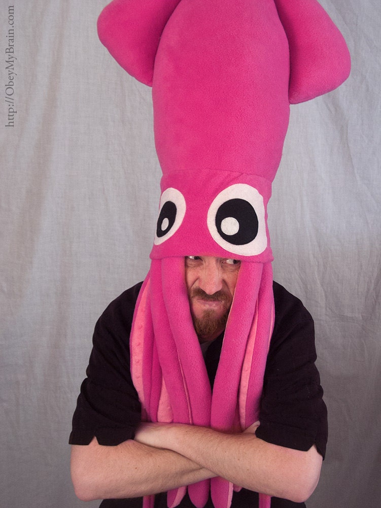 Giant Squid Fleece Hat - Hot Pink