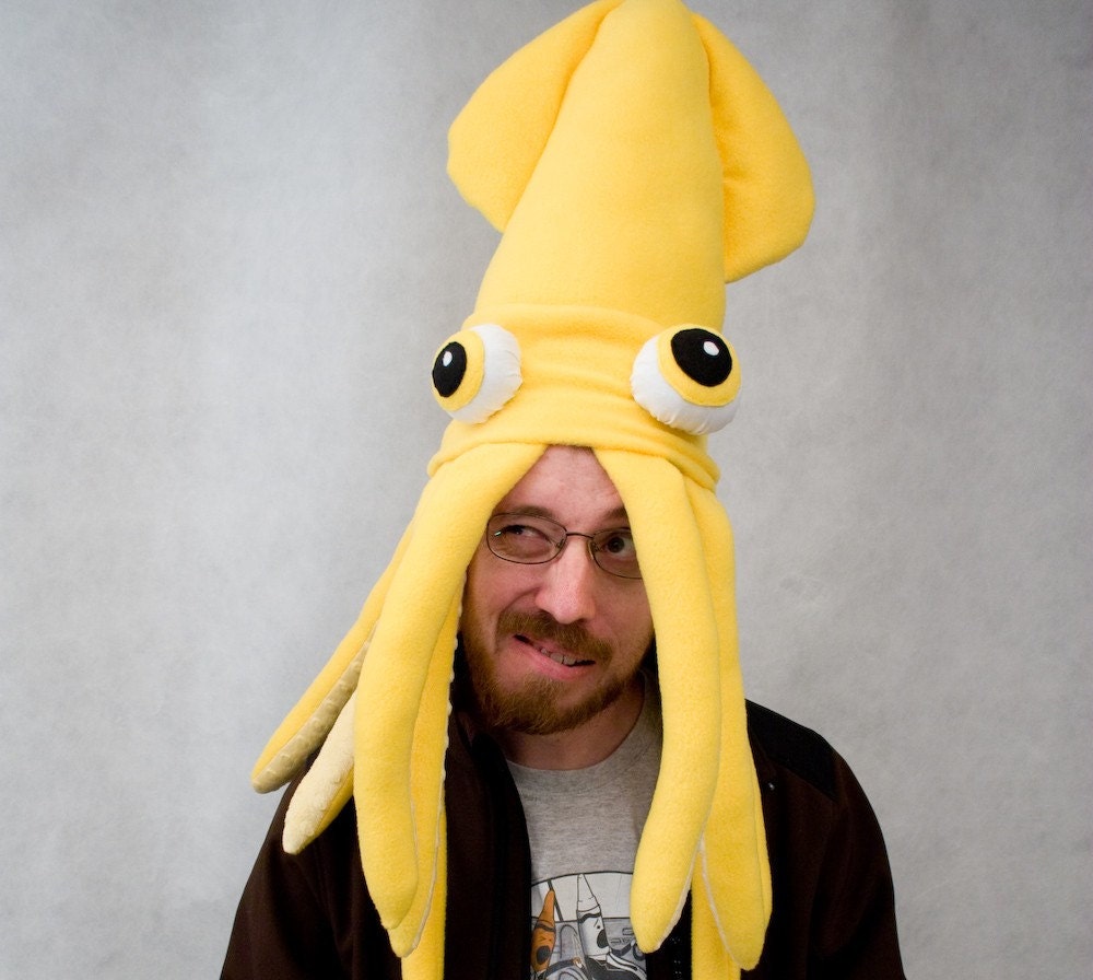 Plush Squid Hat\/Pillow - Bright Yellow