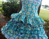 Custom Boutique Aqua Dilly Dally Fabric 2 Piece Nie Nie  Set 3 4 5 Ready to Ship