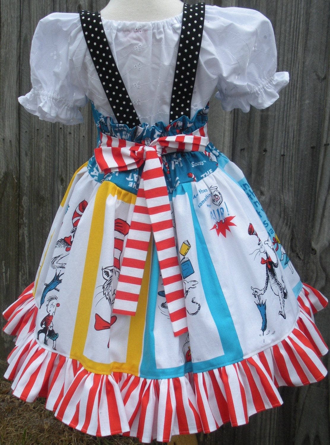 Custom Boutique Cat in Hat Fabric Dr Seuss Dress 3 4 5 6 7 8 Birthday