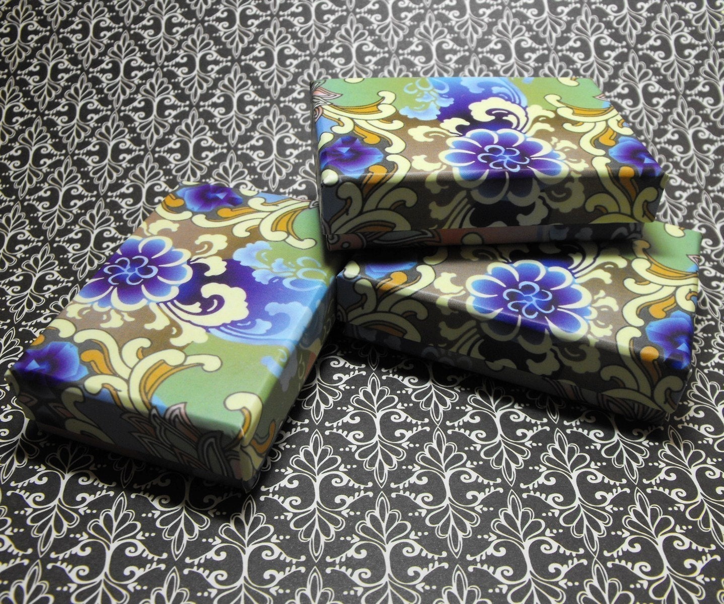10 Pack Blue and Purple Design Origami Style Floral Pattern 3.25X2.25X1 Inch Sized Cotton Filled Jewelry Presentation Boxes
