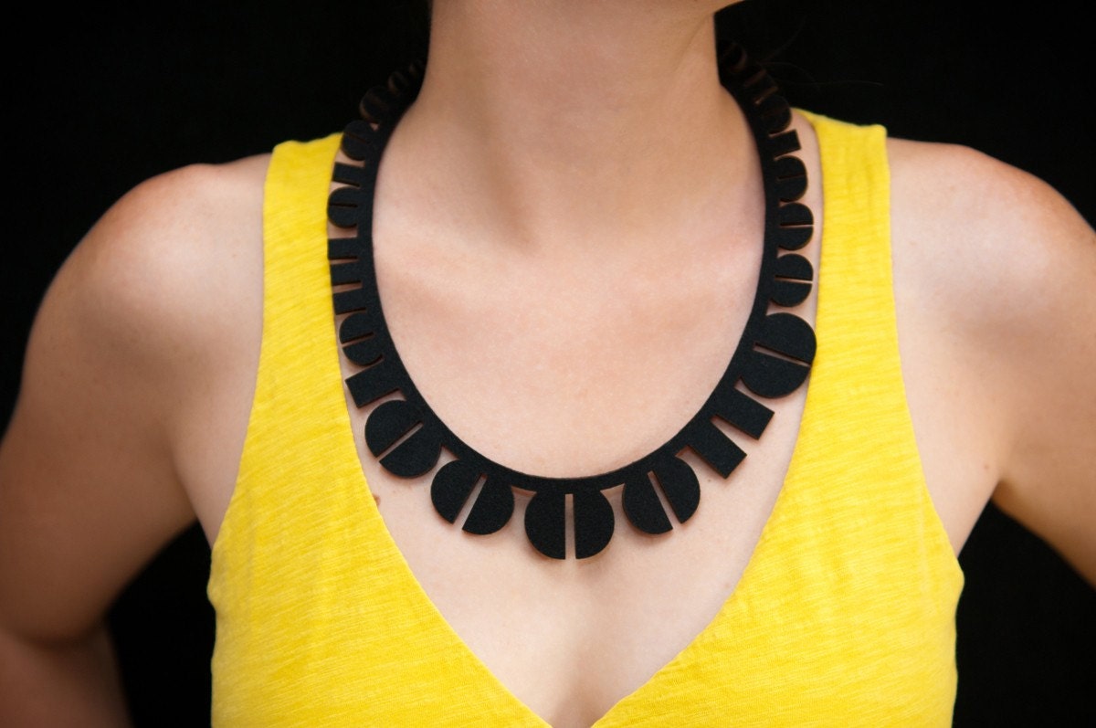Binary II Necklace // Black // Laser cut felt