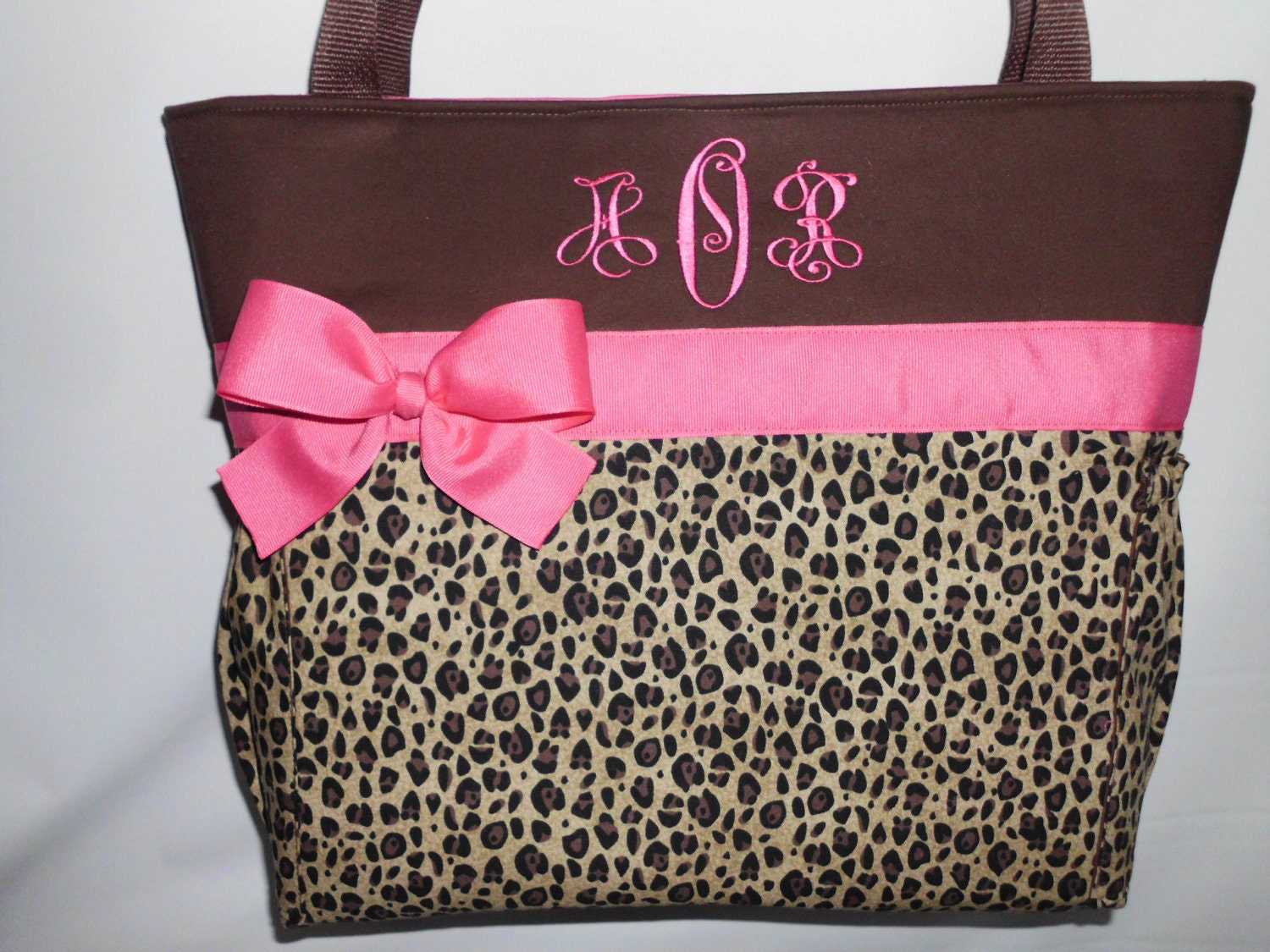 Hot Pink  Accents .. Cheetah ... LEOPARD  Print.... Diaper  Bag .. Bottle Pockets  Personalized FREE