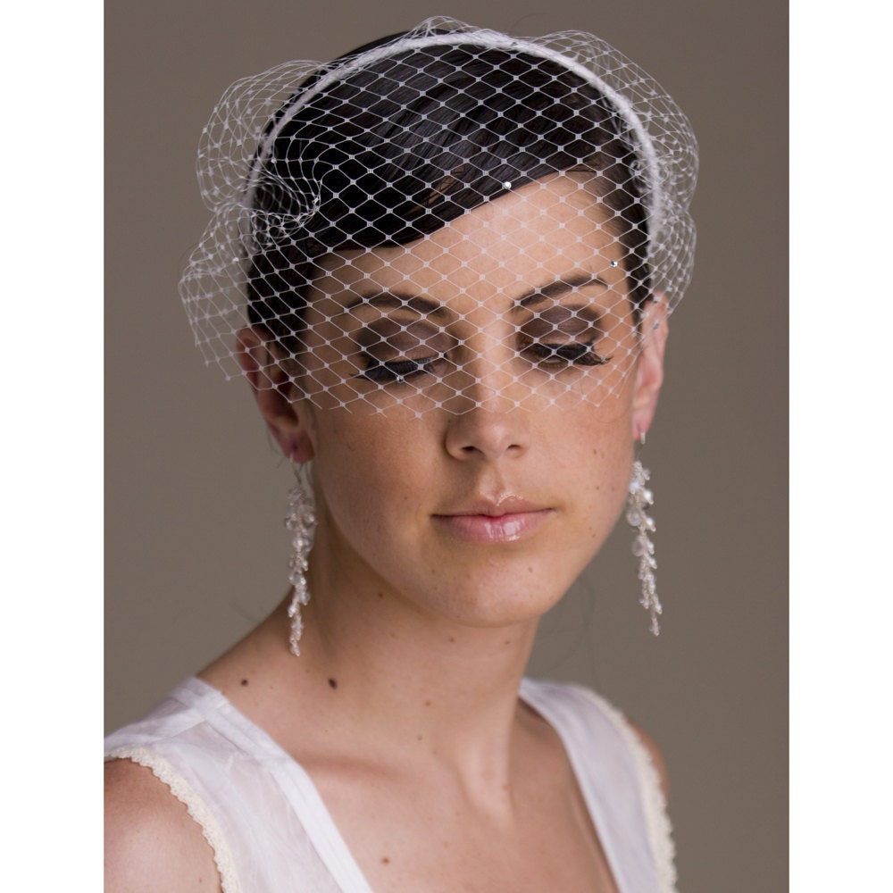 Bridal Birdcage Veil with Rhinestones and Silk Tulle