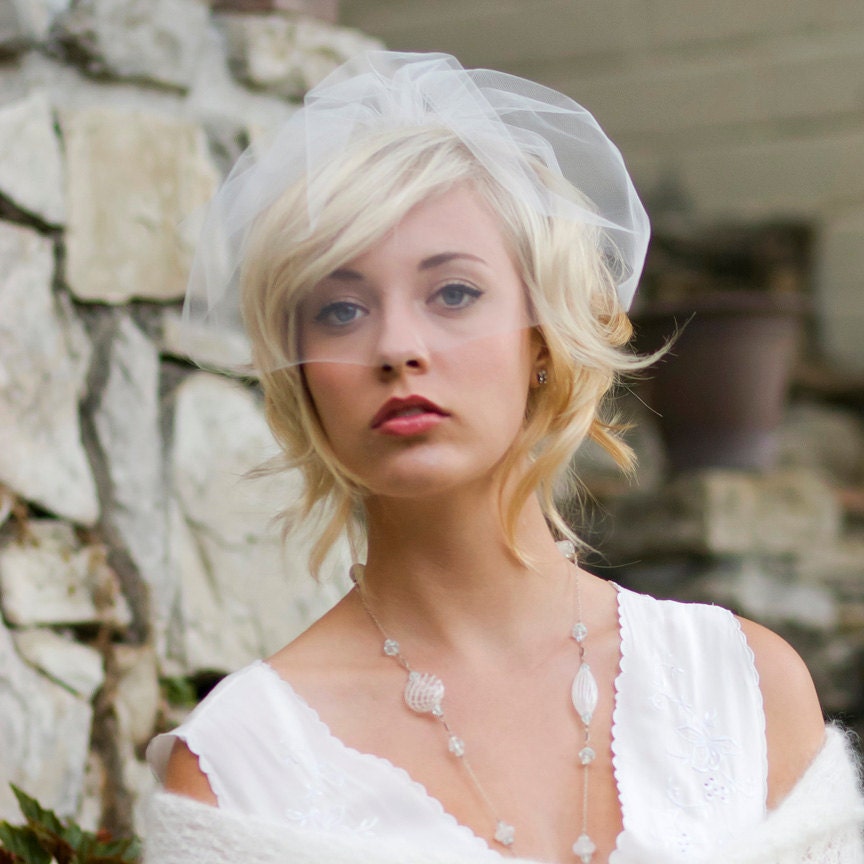Tulle mini blusher veil - Bridal veil, ready to Ship 772