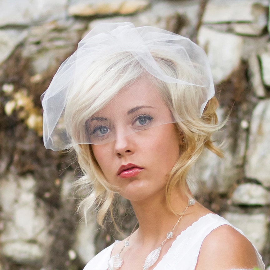 Tulle mini blusher veil - Bridal veil, ready to Ship 772