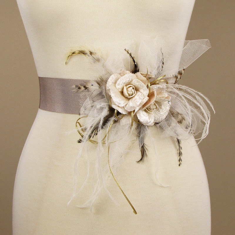 Bridal Sash Wedding Dress Belt Vintage Inspired Flowers 786