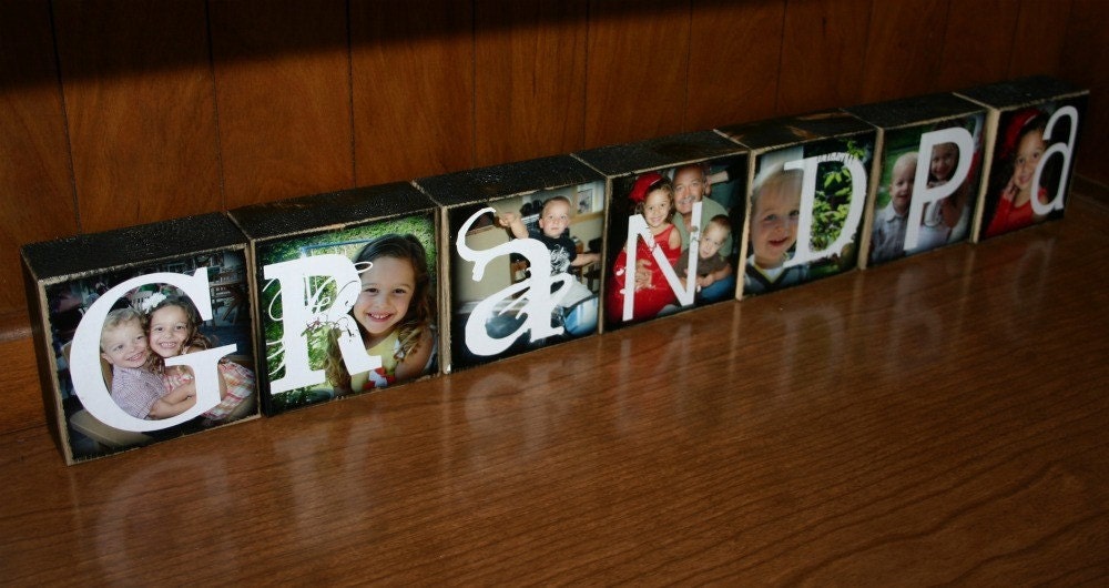 Personalized Photo Letter Blocks- set of 7 blocks- GRANDMA Grandpa GRAMMIE Blessed FRIENDS