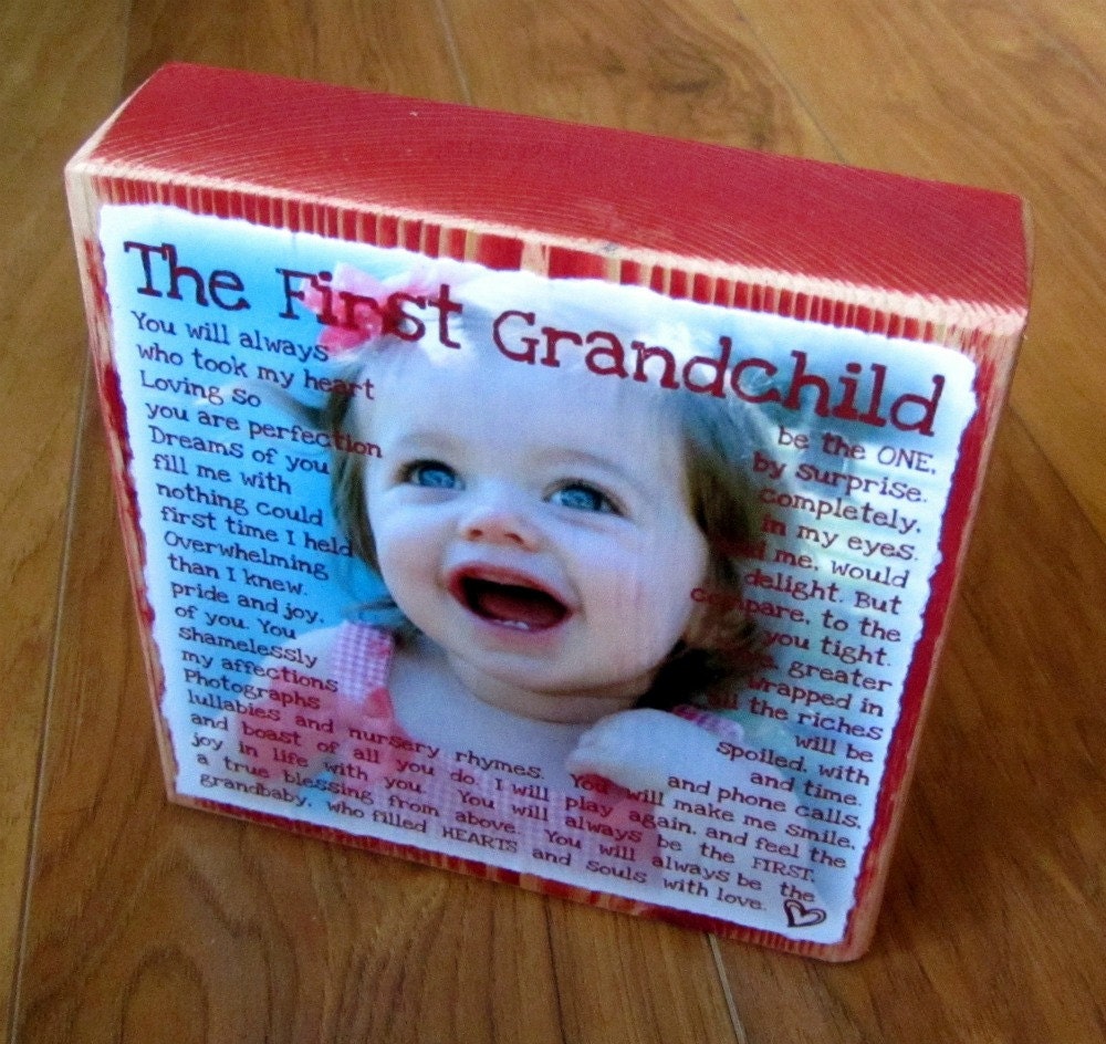 First Grandchild Poem for GRANDMA- PERSONALIZED Larger Photo Poem Blocks