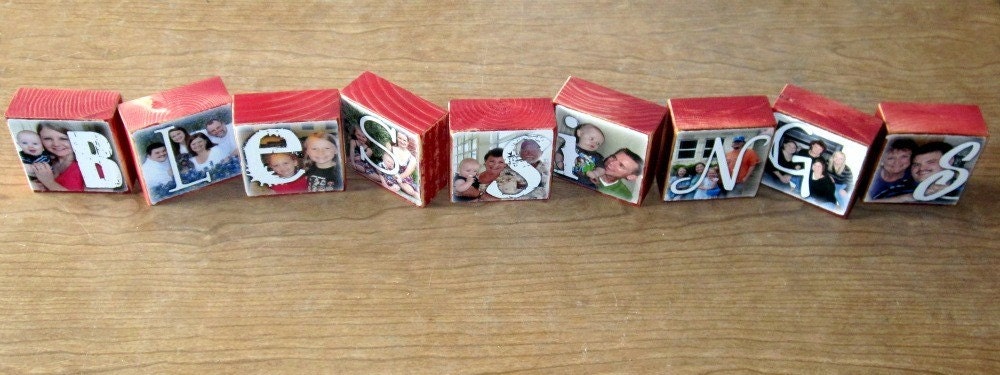Photo Letter Blocks SET OF 9- BLESSINGS- flat rate shipping