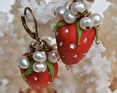 Lilygrace Scarlet Strawberry Earrings with Vintage Rhinestones and Freshwater Pearls