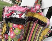 RAG PURSE, Diaper Bag, Quilted Tote, Pink, Gray, Yellow, Stripe, Made to Order