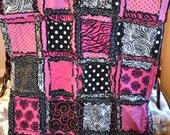 RAG QUILT, Toddler Bedding, Baby Blanket, Zebra, Pink, Custom, Made to Order,