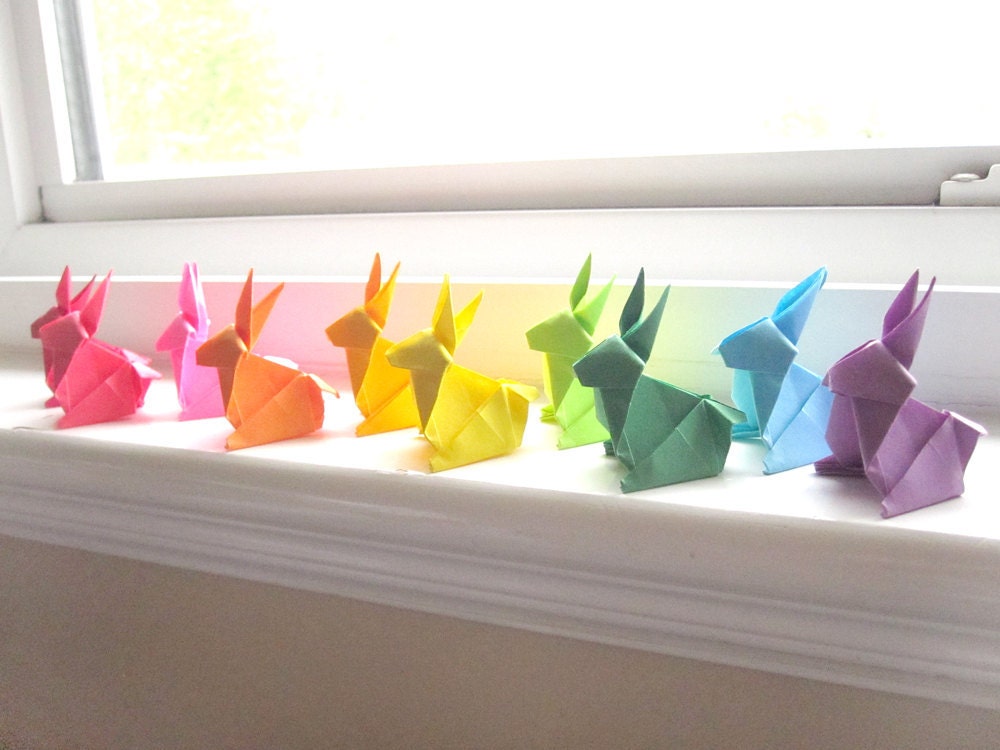 RESERVED 6 Origami Bunny Rabbits - Rainbow Colors
