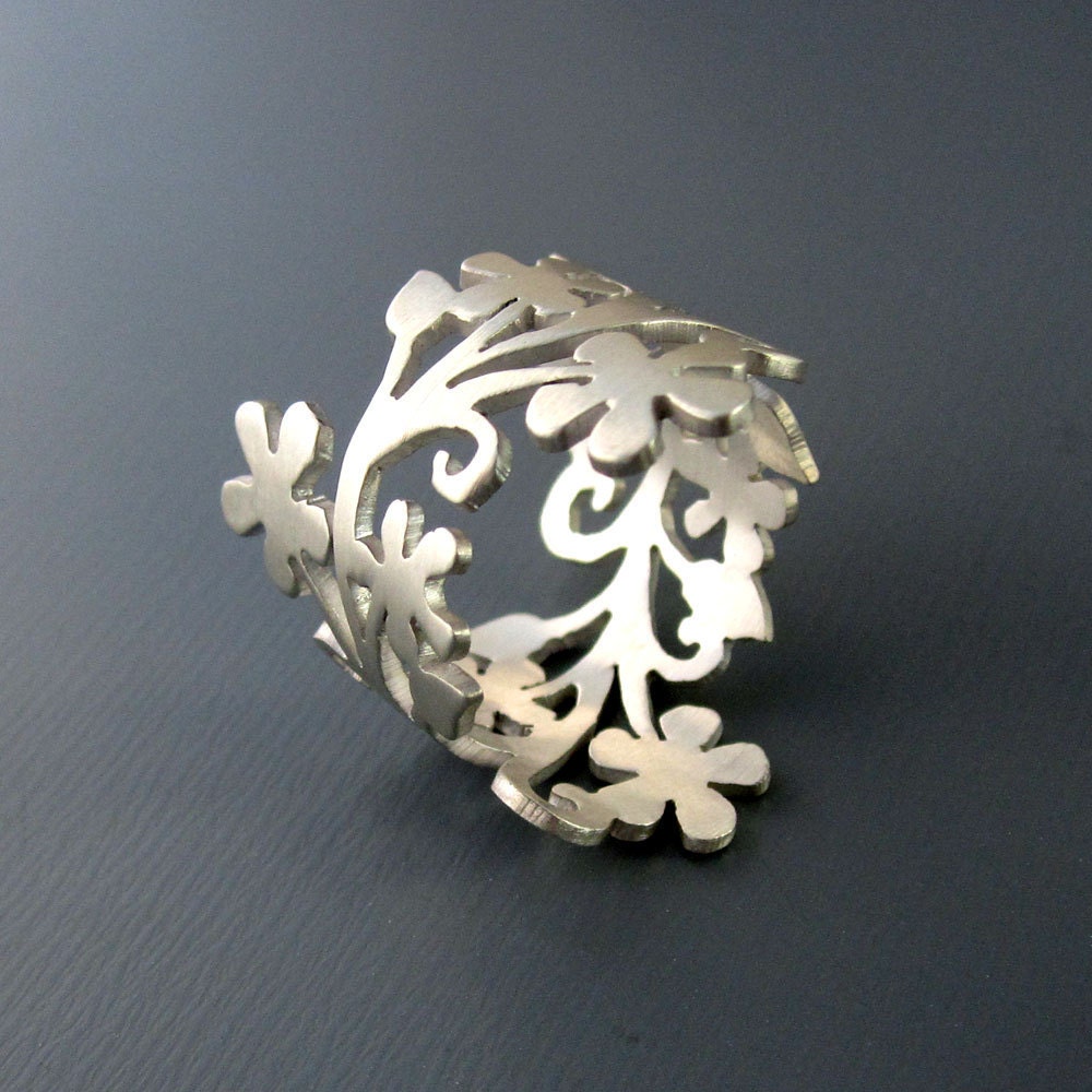 Enchanted Floral Branch Silver Ring - Made to Order