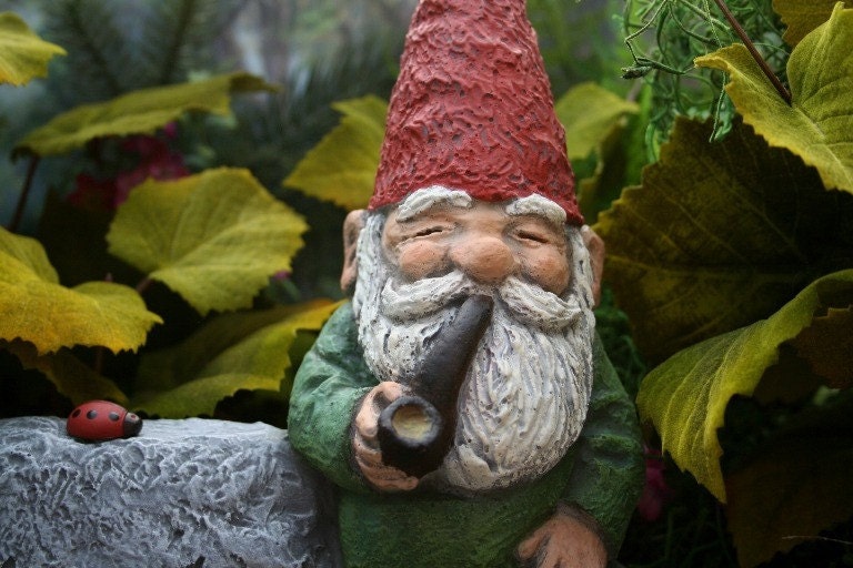 Garden Gnome Smoking His Pipe LARGE Concrete Welcome Statue