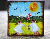 Friends original folk art painting 4x4