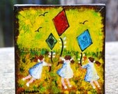 Sisters Best Friends original Mixed Media painting 6x6