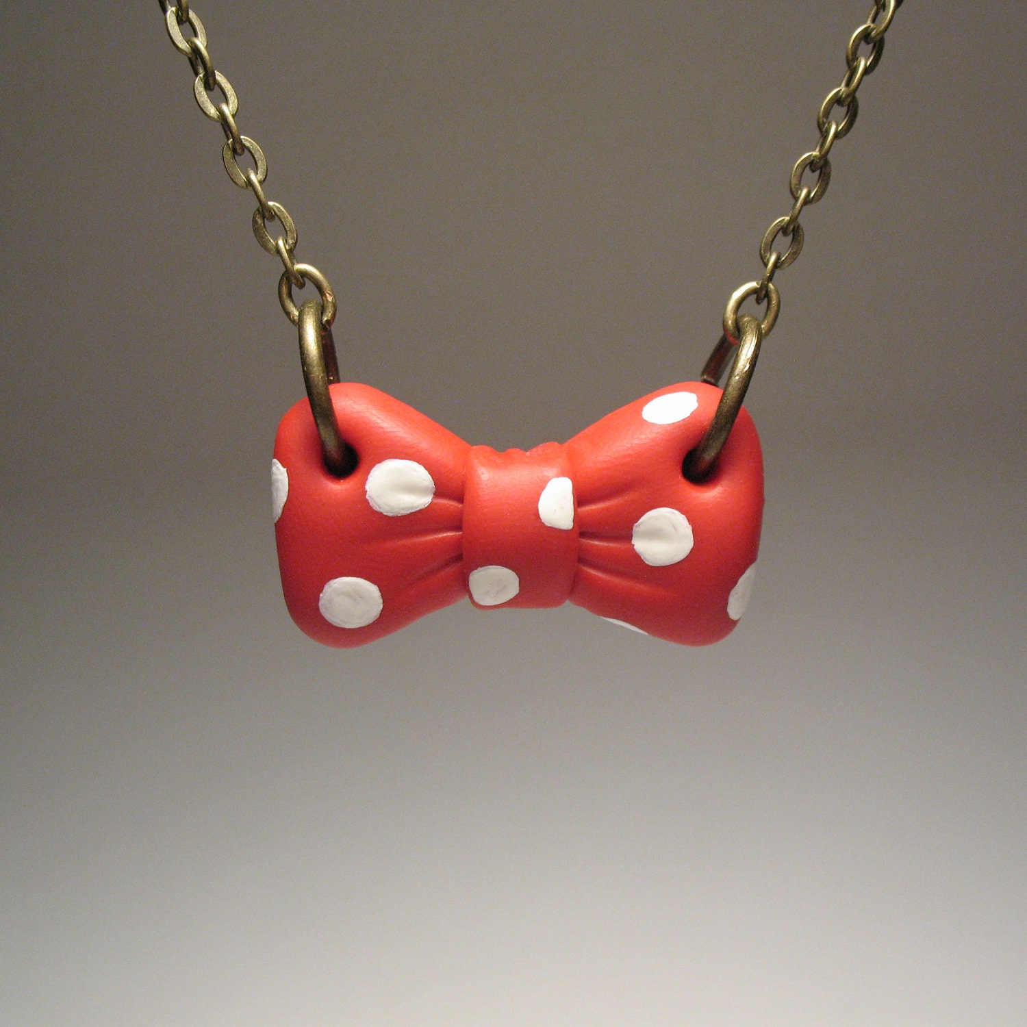 Red and White Polka Dot Bow Necklace