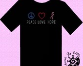 Peace Love HOPE Rhinestone DIY Iron on Transfer 20% of Sale will be Donated to the Breast Cancer Research Foundation