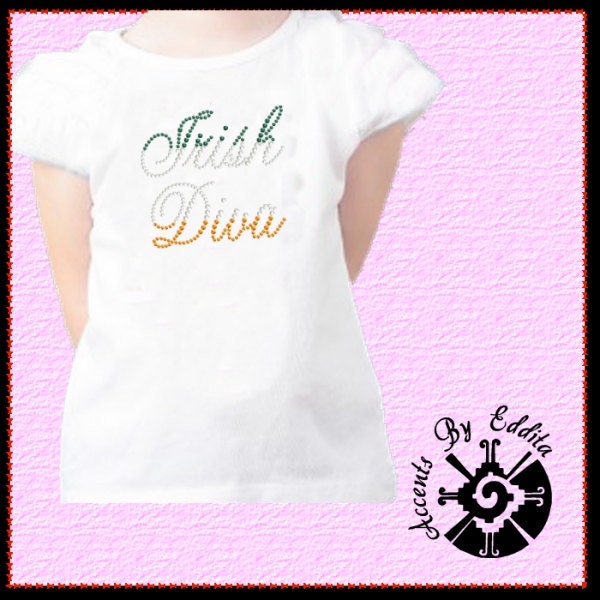 Irish Diva Tricolor Green White Orange Flag colors DIY Rhinestone Iron On Transfer St Patricks Day