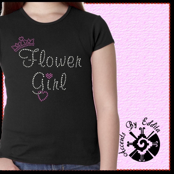 Bridal Rhinestone Iron On Transfer Princess Flower Girl with Pretty Pink Tiara and Dangling Heart Girly Bling Rhinestone Wedding Chic DIY