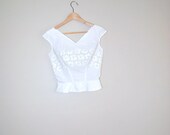 50s blouse // ivory floral embroidery cotton// wedding // 50s bride // vintage tailored 1950s pin up girl blouse